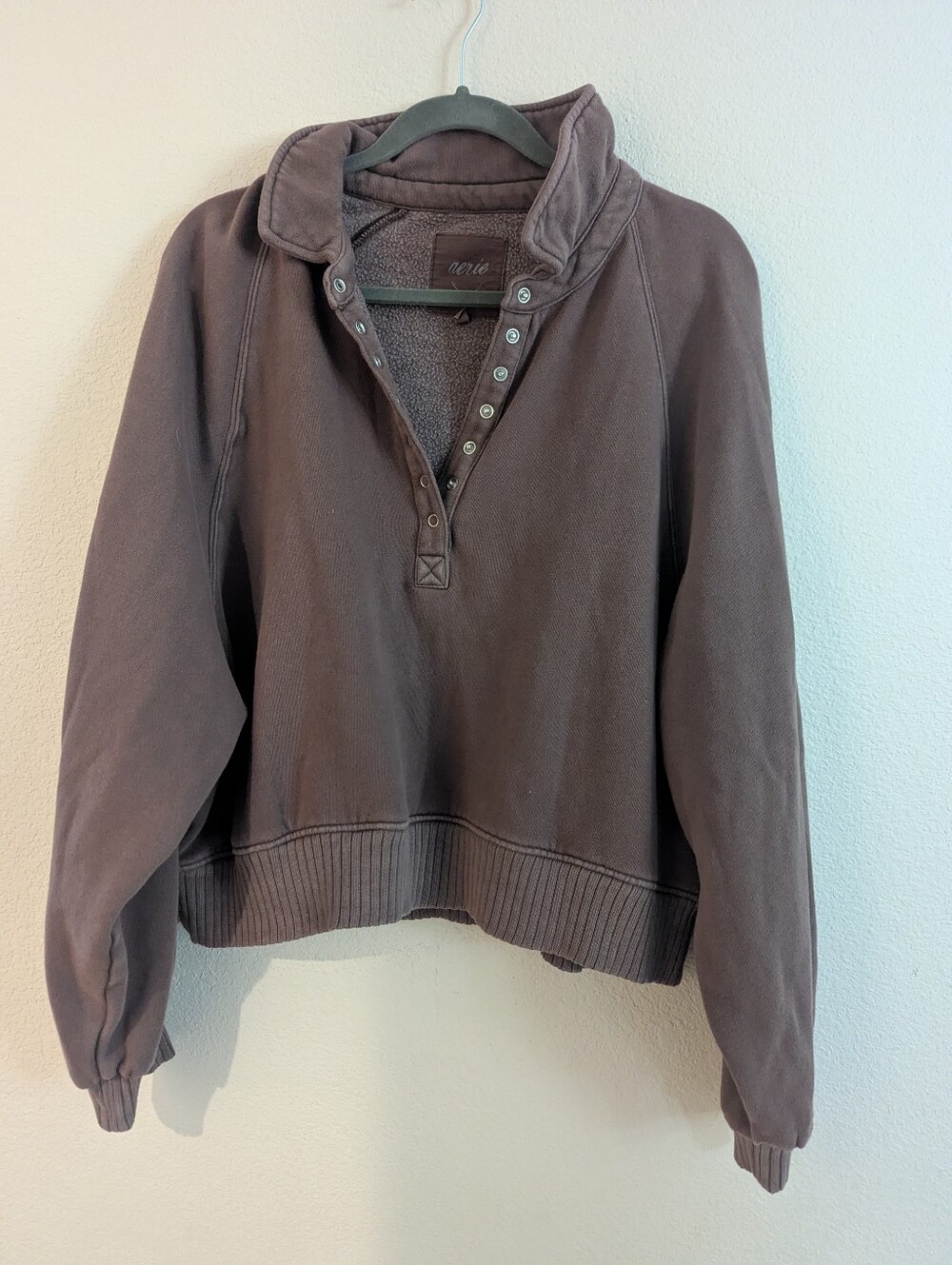 aerie Brown Pullover Snap-Front Sweater